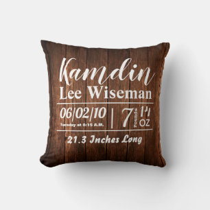 Personalized Birth Pillow Barn Wood Country Rustic