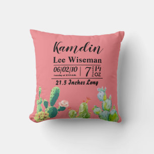 Personalized Birth Pillow Bohemian Cactus Succulen