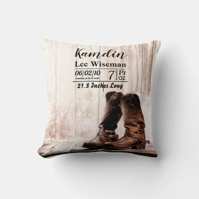 Personalized Birth Pillow boots country rustic wes (Front)