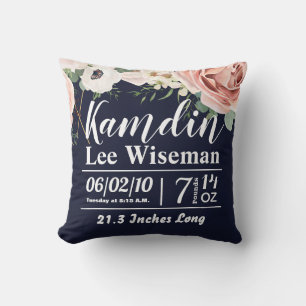 Personalized Birth Pillow Geometric Garden Navy