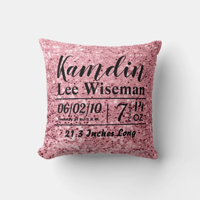Personalized Birth Pillow Rose Gold Glitter (Front)