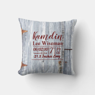 Personalized Birth Pillow White Wash Wood Barn Doo