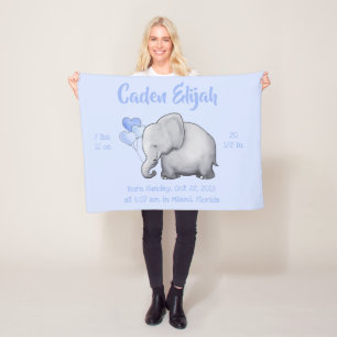 Personalized Birth Stats Baby Elephants Nursery Fleece Blanket