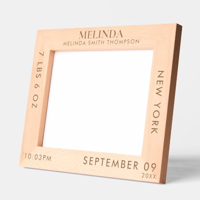 Personalized Birth Stats Birth Information Photo Etched Frames (Left)