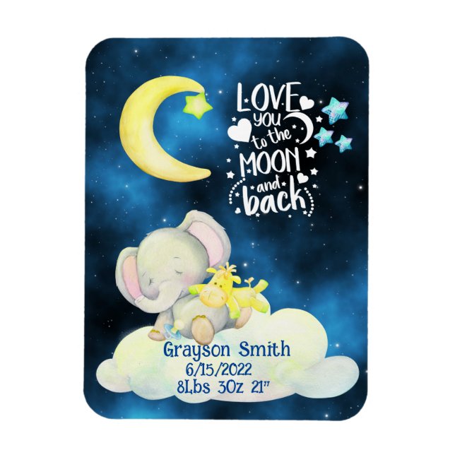 Personalized birth stats elephant magnet  (Vertical)