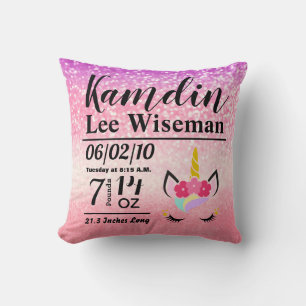 Personalized Birth Unicorn Ombre Glitter Pillow