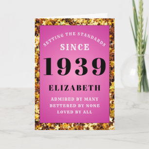 Personalized Birthda 1939 Girly Pink Gold Glitter Card