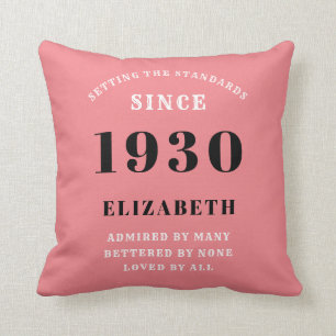 Personalized Birthday 1930 Add Your Name Pink Throw Pillow
