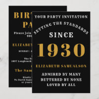 Personalized Birthday 1930 Chic Black Gold White