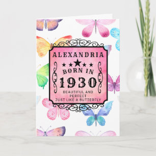Personalized Birthday 1930 Watercolor Butterfly Card