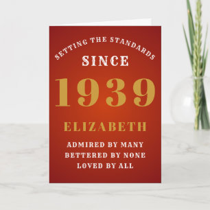 Personalized Birthday 1939 Add Your Name Red Gold Card