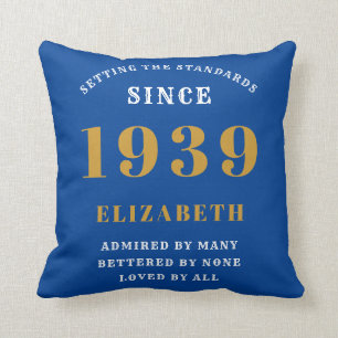 Personalized Birthday 1939 Blue Gold Add Your Name Throw Pillow