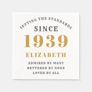 Personalized Birthday 1939 Gold Grey Elegant Chic Napkin