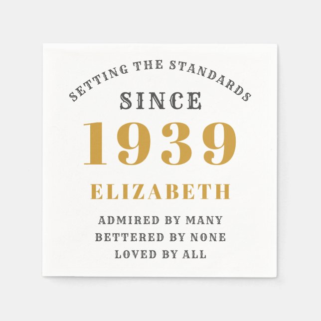 Personalized Birthday 1939 Gold Grey Elegant Chic Napkin (Front)