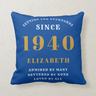 Personalized Birthday 1940 Add Your Name Blue Gold Throw Pillow