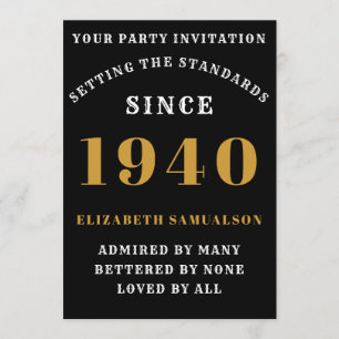Personalized Birthday 1940  Black Gold White Invitation