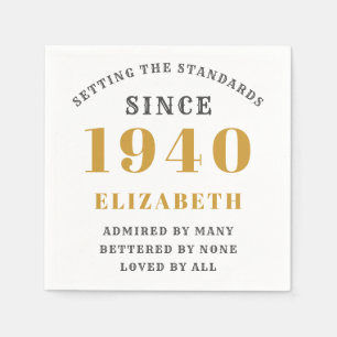 Personalized Birthday 1940 Elegant Chic Gold Grey Napkin