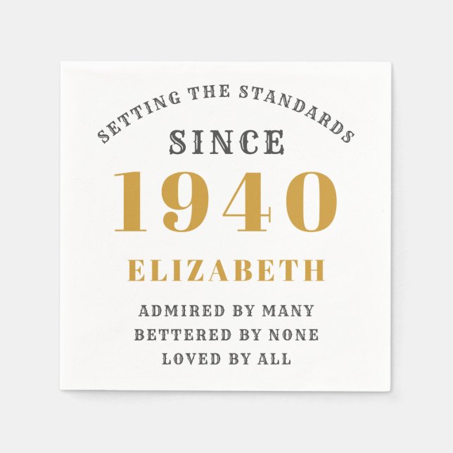 Personalized Birthday 1940 Elegant Chic Gold Grey Napkin (Front)