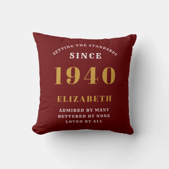 Personalized Birthday 1940 Elegant Chic Red Gold Throw Pillow (Front)