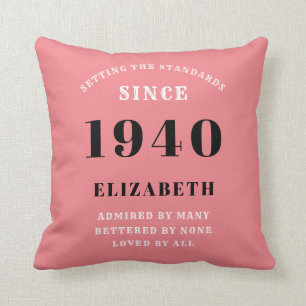 Personalized Birthday 1940 Pink Girly Elegant Chic Throw Pillow