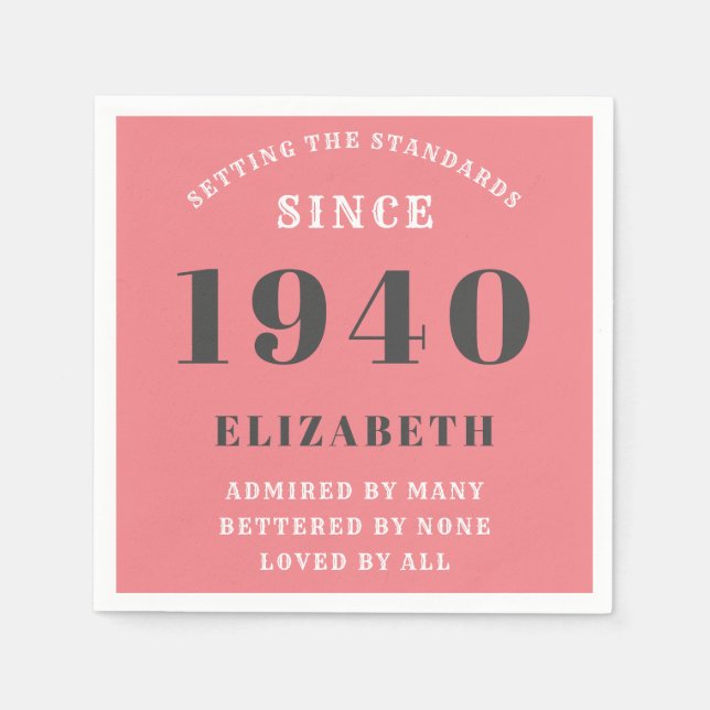 Personalized Birthday 1940 Pink Grey Add Name Chic Napkin (Front)