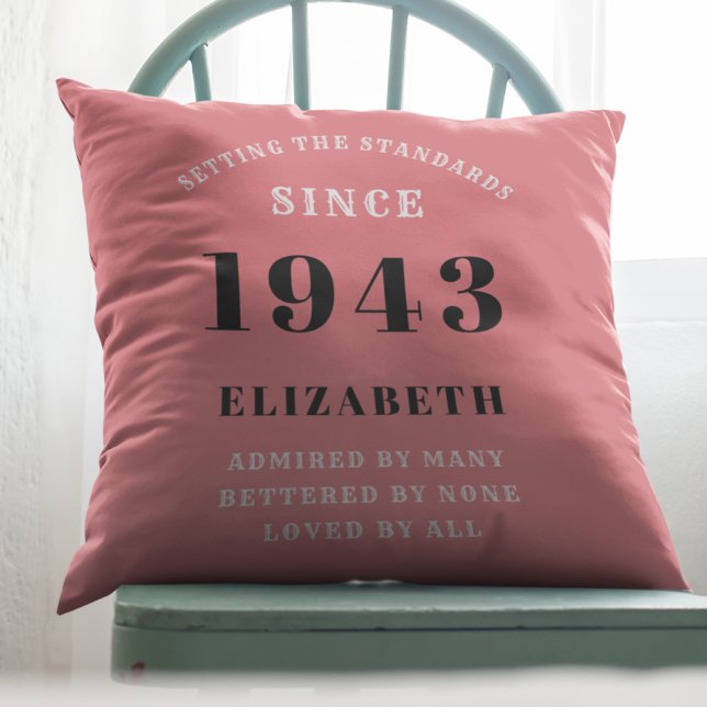 Personalized Birthday 1943 Pink Girly Elegant Chic Throw Pillow (Creator Uploaded)