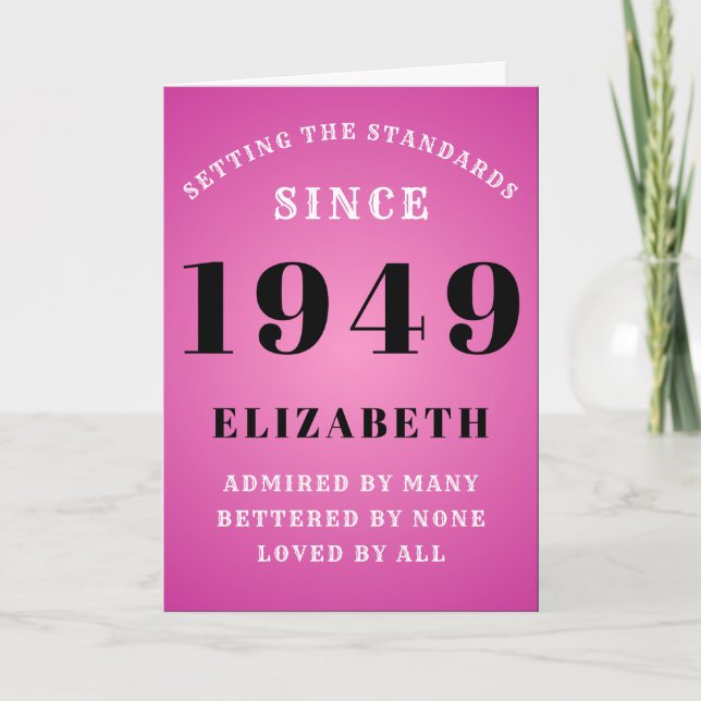Personalized Birthday 1949 Add Your Name Pink Cute Card (Front)