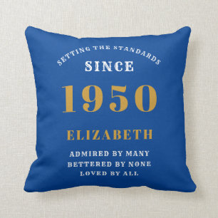 Personalized Birthday 1950 Add Your Name Blue Throw Pillow