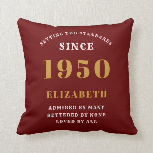 Personalized Birthday 1950 Add Your Name Red Throw Pillow