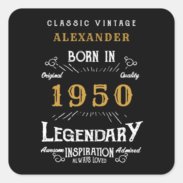 Personalized Birthday 1950 Distressed Legendary Square Sticker (Front)