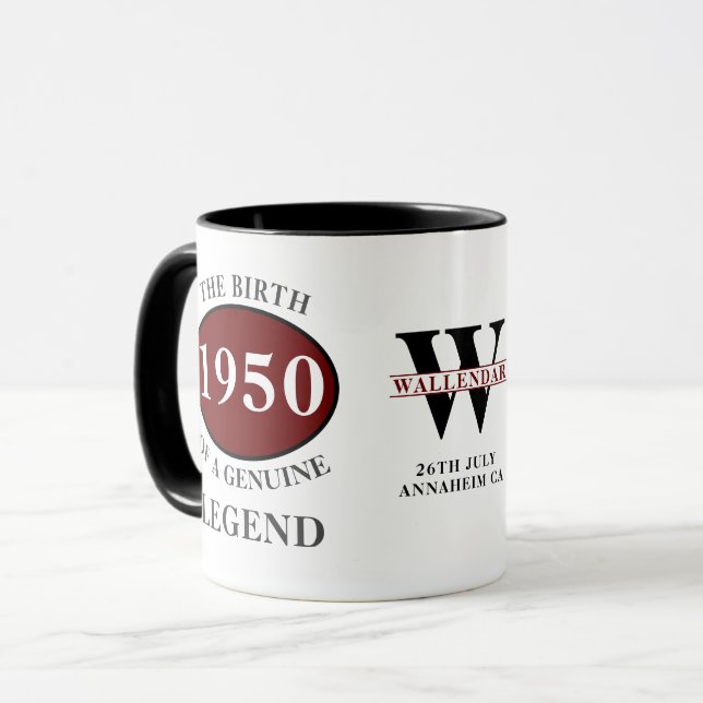 Personalized Birthday 1950 Elegant Monogram Legend Mug (Front Left)