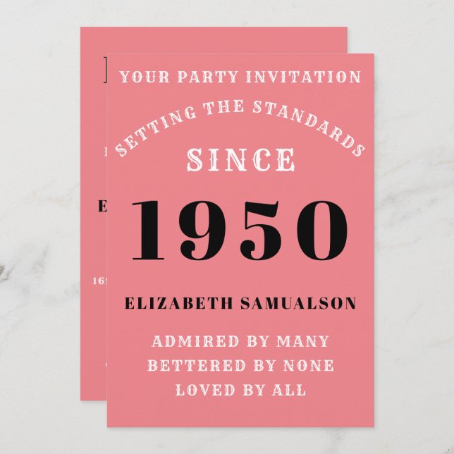 Personalized Birthday 1950 Girly Pink Cute Chic Invitation (Front/Back)