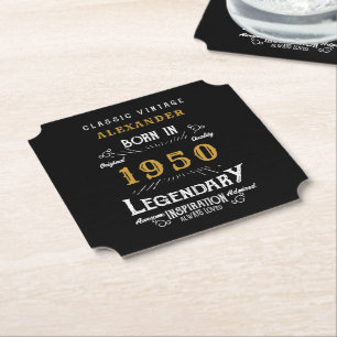 Personalized Birthday 1950 Legendary Black Gold Paper Coaster