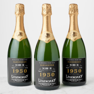 Personalized Birthday 1950 Legendary Black Gold Sparkling Wine Label