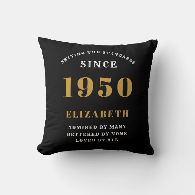 Personalized Birthday 1950 Loved Add Name Black Throw Pillow (Front)