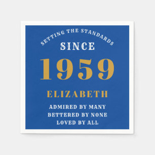 Personalized Birthday 1959 Blue Gold Elegant Chic Napkin
