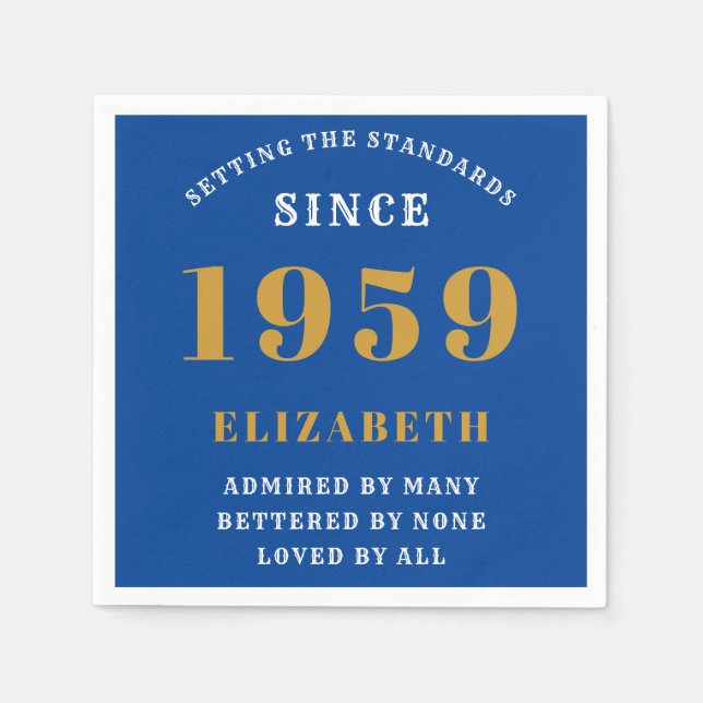 Personalized Birthday 1959 Blue Gold Elegant Chic Napkin (Front)