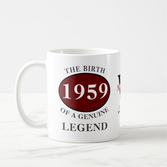 Personalized Birthday 1959 Monogram Legend Coffee Mug (Left)