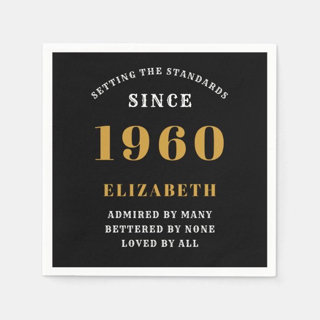 Personalized Birthday 1960 Add Your Name Black Napkin (Front)