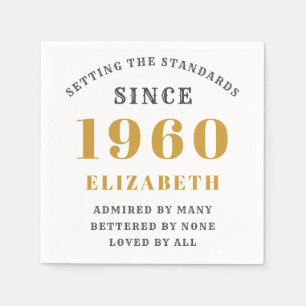 Personalized Birthday 1960 Add Your Name Gold Grey Napkin