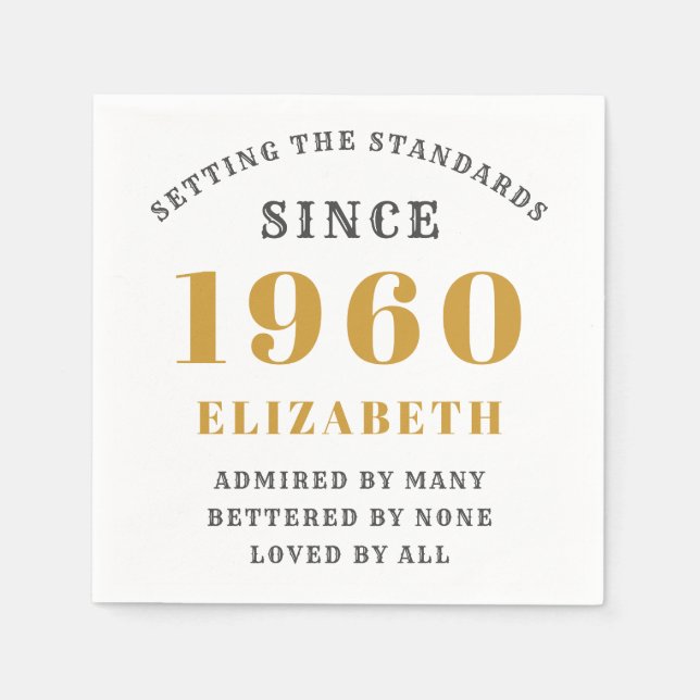 Personalized Birthday 1960 Add Your Name Gold Grey Napkin (Front)