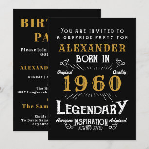 Personalized Birthday 1960 Black Gold Retro Chic Invitation