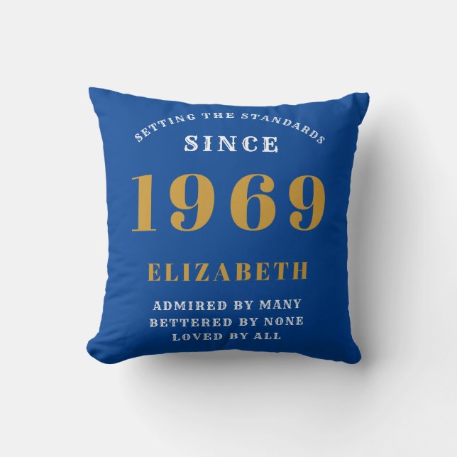 Personalized Birthday 1969 Add Your Name Chic Blue Throw Pillow (Front)