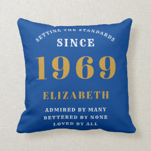 Personalized Birthday 1969 Add Your Name Chic Blue Throw Pillow