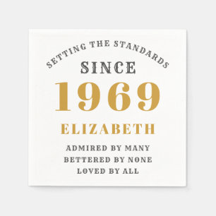 Personalized Birthday 1969 Add Your Name Gold Grey Napkin