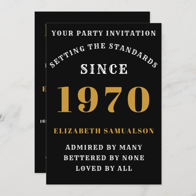 Personalized BIrthday 1970 Add Your Name Black Invitation (Front/Back)