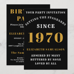 Personalized BIrthday 1970 Add Your Name Black Invitation