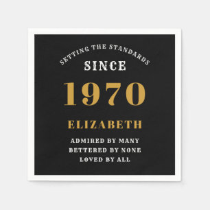 Personalized Birthday 1970  Add Your Name Black Napkin