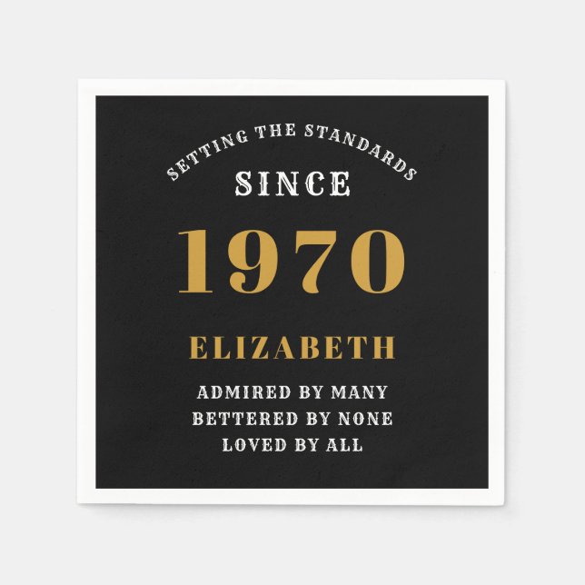 Personalized Birthday 1970  Add Your Name Black Napkin (Front)