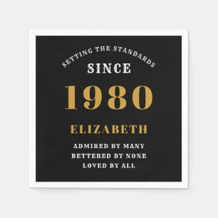 Personalized Birthday 1980 Add Your Name Black Napkin